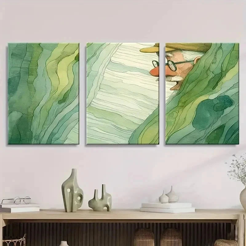 3pcs Humorous Watercolor Painting Wall Art Set Canvas Framed 50x70cm - High Quality Print 100% Australian Made Wall Canvas Ready to Hang