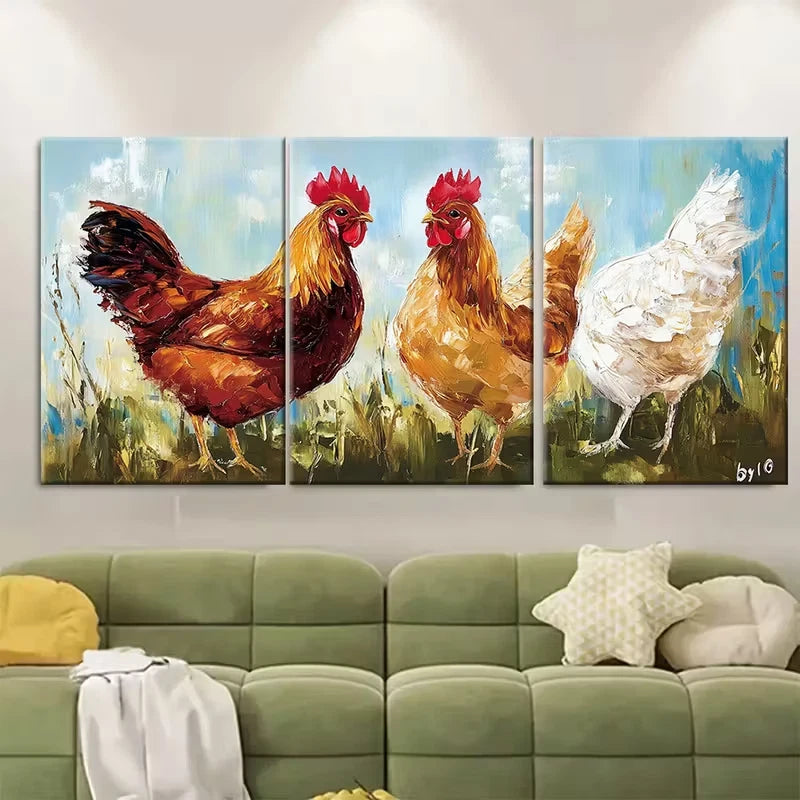 3pcs Farm Animals Oil Painting Metal Print Ready to Hang Art