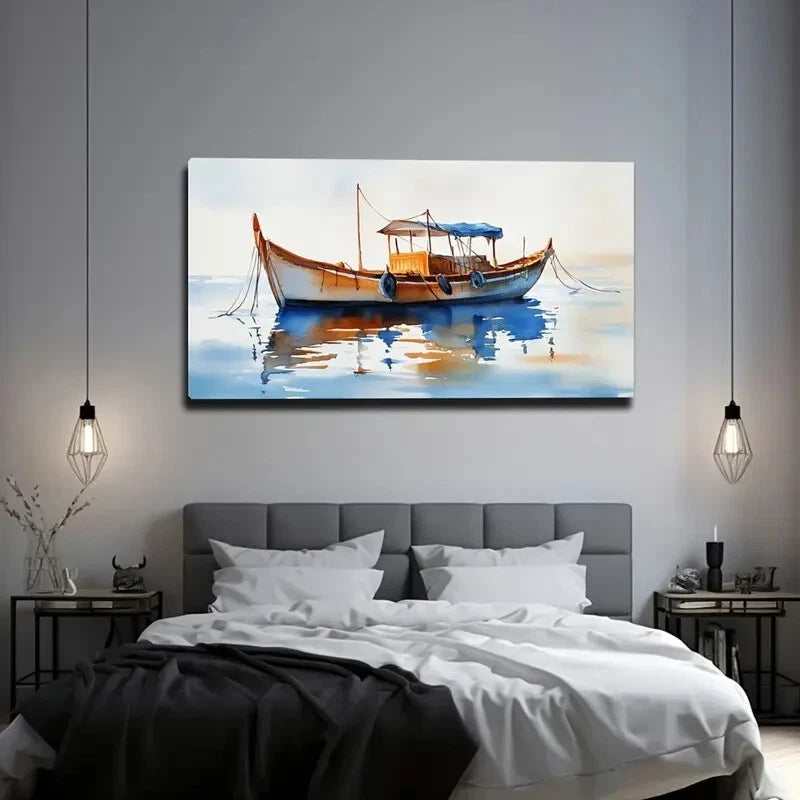 Traditional Wooden Boat Wall Art Canvas Office Home Room Framed 120x60cm - Bella Home Decor