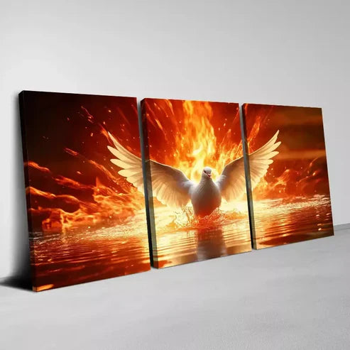 3pcs Holy Spirit Dove at Sunset with Fiery Wall Art Canvas Unframed - High Quality Print 100% Australian Made Wall Canvas
