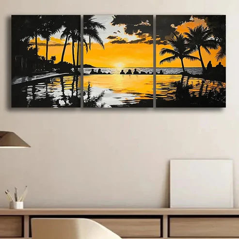3pcs Tropical Sunset Ocean Sun Shine Perfect Wall Art Set Canvas Unframed - High Quality Print 100% Australian Made Wall Canvas