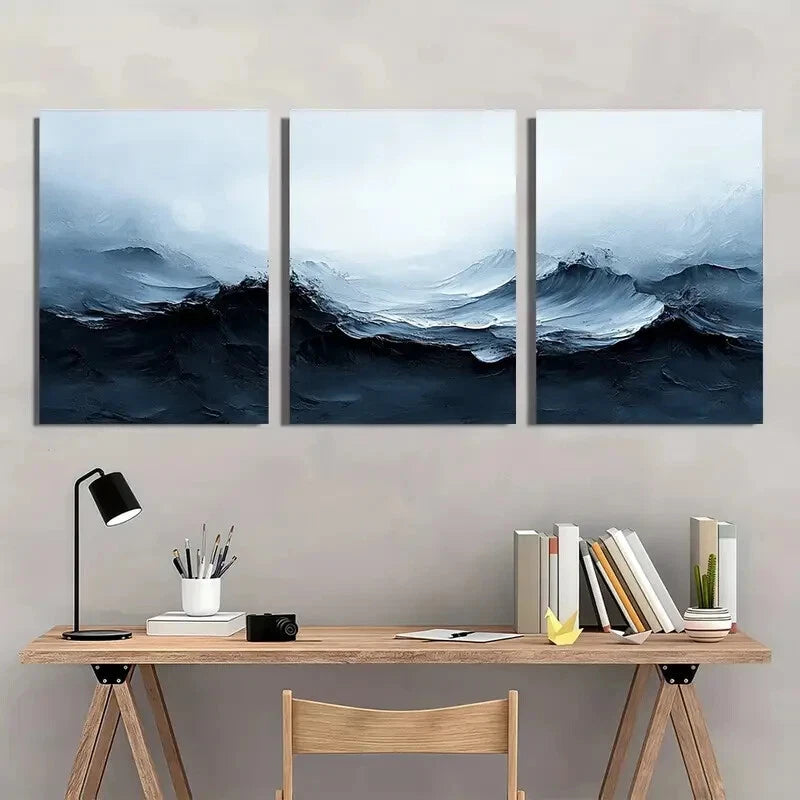 3pcs Gray and Black Painting Textured Art Black Metal Print Ready to Hang Art - Bella Home Decor