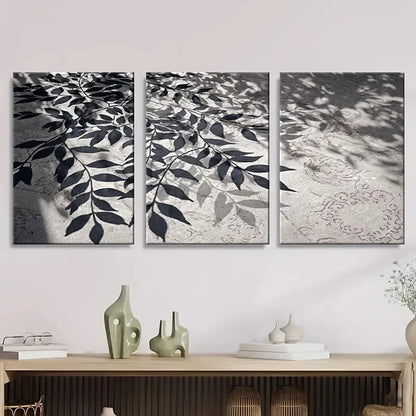 3pcs Black & White Leaf Shadow Wall Art Set Canvas Framed 60x90cm - High Quality Print 100% Australian Made Wall Canvas Ready to Hang - Bella Home Decor