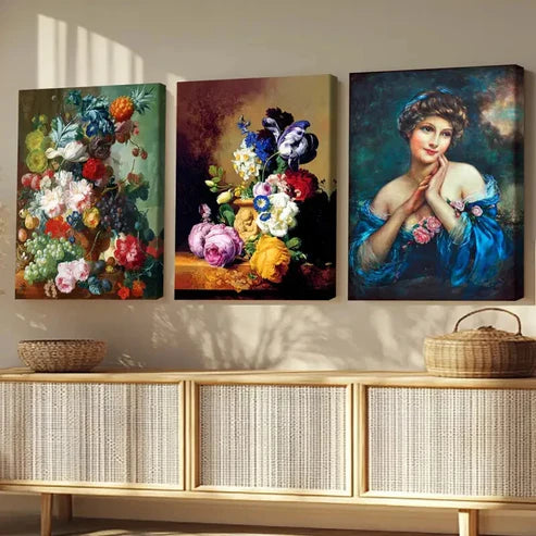 3pcs Creative Fantasy Modern Lady Florals Blue Wall Art Set Canvas Unframed - High Quality Print 100% Australian Made Wall Canvas - Bella Home Decor