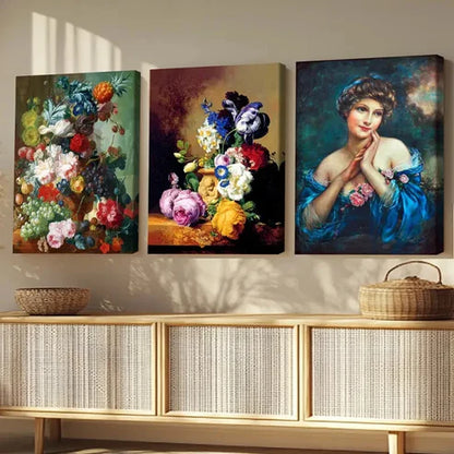 3pcs Creative Fantasy Modern Lady Florals Blue Wall Art Set Canvas Unframed - High Quality Print 100% Australian Made Wall Canvas - Bella Home Decor
