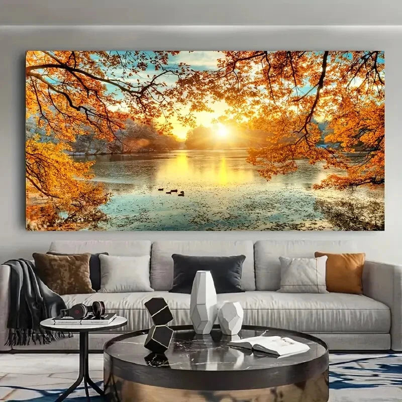 Rustic Sunset Scenery wall canvas office home room framed 120x60cm - Bella Home Decor