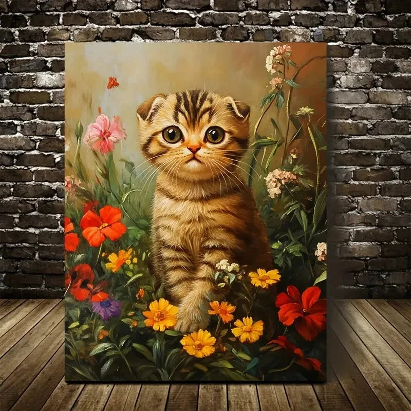 Adorable Scottish Fold Kitten with Vibrant Painting 40x60cm Metal Print Ready to Hang - Bella Home Decor