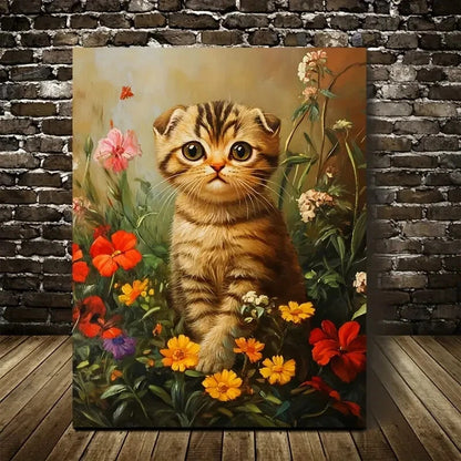 Adorable Scottish Fold Kitten with Vibrant Painting 40x60cm Metal Print Ready to Hang - Bella Home Decor