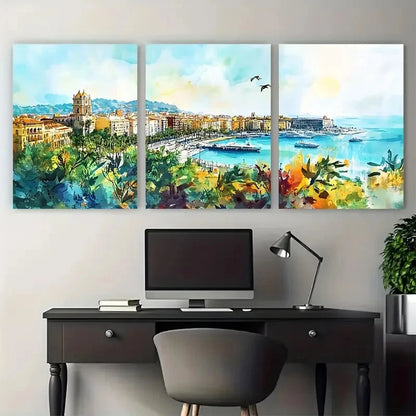 3pcs Malaga Cityscape Spain Landscape Perfect Wall Art Set Canvas Framed 40x60cm - High Quality Print 100% Australian Made Wall Canvas Ready to Hang - Bella Home Decor