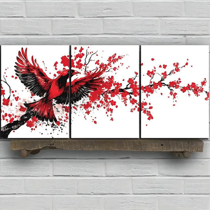 3pcs Birds on Plum Blossom Branches Paintings Metal Print Ready to Hang Art - Bella Home Decor