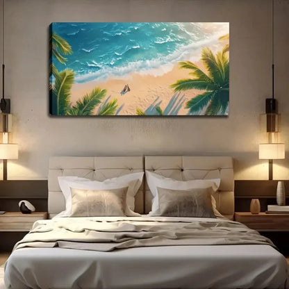 Tropical Beach Scene Wall Art canvas office home room framed 120x60cm