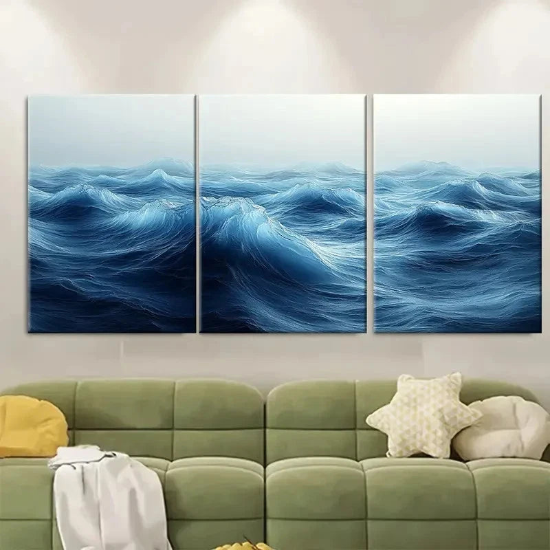 3pcs C Abstract Ocean Waves  Wall Art Set Canvas Framed 40x60cm - High Quality Print 100% Australian Made Wall Canvas Ready to Hang - Bella Home Decor