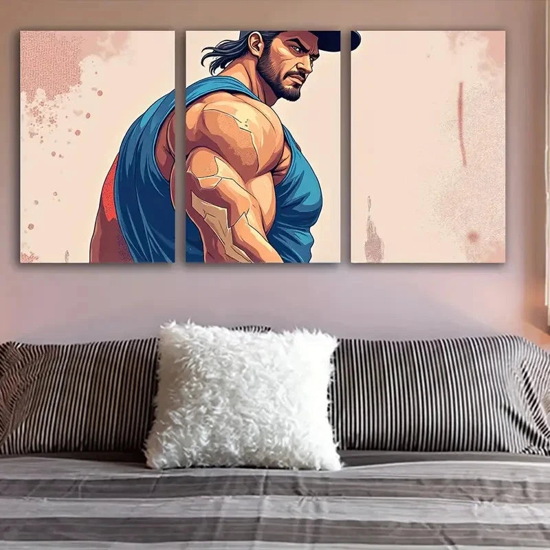 3pcs Man In Blue Vest Wall Art Set Canvas Framed 40x60cm - High Quality Print 100% Australian Made Wall Canvas Ready to Hang