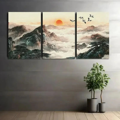 3pcs Chinese Landscape with Mountains And Clouds Metal Print Ready to Hang Art - Bella Home Decor