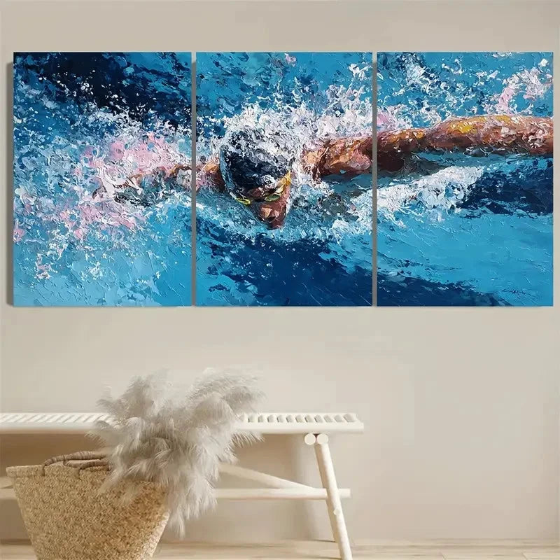 3pcs Swimmer Sports Fine Art Wall Art Set Canvas Framed 60x90cm - High Quality Print 100% Australian Made Wall Canvas Ready to Hang