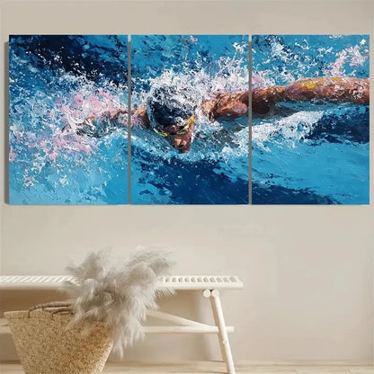 3pcs Swimmer Sports Fine Art Wall Art Set Canvas Framed 60x90cm - High Quality Print 100% Australian Made Wall Canvas Ready to Hang