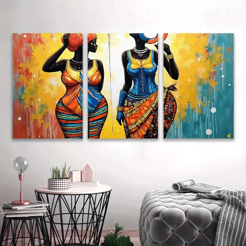 3pcs Women Carrying Baskets Abstract Art Wall Art Set Canvas Framed 50x70cm - High Quality Print 100% Australian Made Wall Canvas Ready to Hang