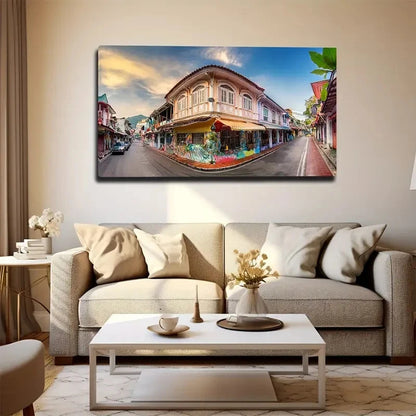 Vibrant Street Scene Wall Art Canvas Office Home Room Framed 120x60cm