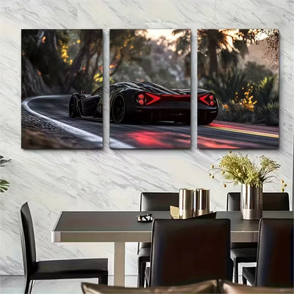 3pcs , Two-Dimensional Sports Car Metal Print Ready to Hang Art - Bella Home Decor