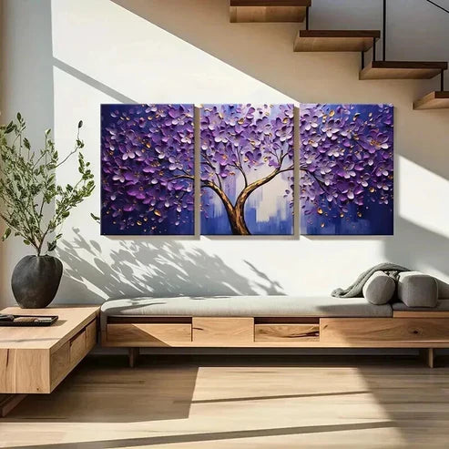 3pcs Abstract Purple Blossom Tree Painting Wall Art Canvas Unframed - High Quality Print 100% Australian Made Wall Canvas