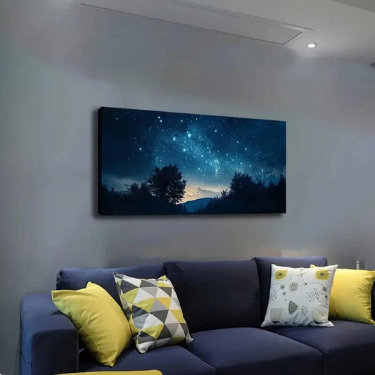 Night Sky Minimalist Realistic Wall Art Canvas Office Home Room Framed 120x60cm