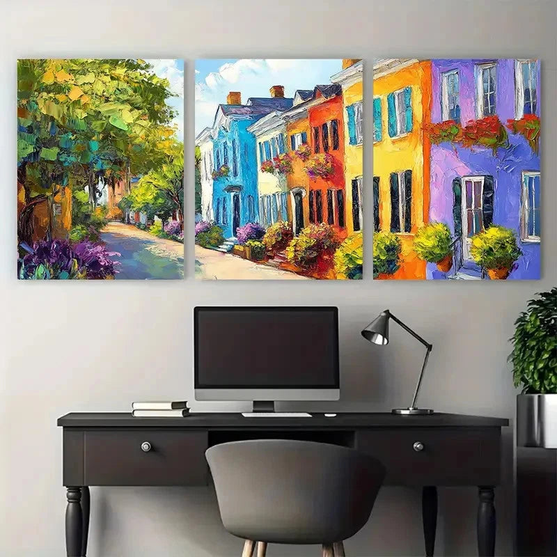 3pcs Charleston City Carolina Impasto Perfect Wall Art Set Canvas Framed 60x90cm - High Quality Print 100% Australian Made Wall Canvas Ready to Hang - Bella Home Decor