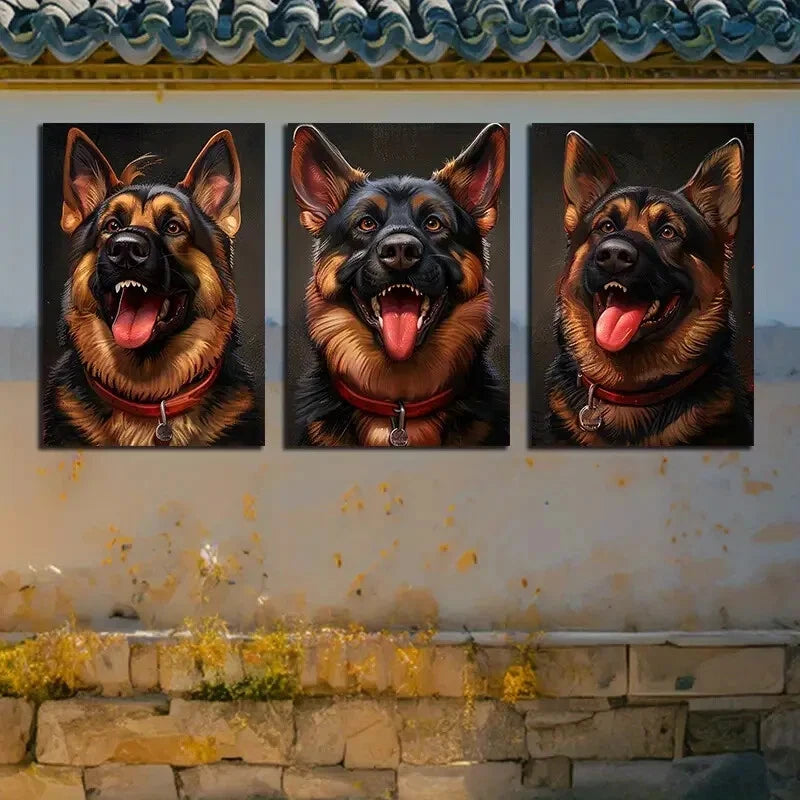 3pcs Charming Dog Smile in Dark Background Metal Print Ready to Hang Art - Bella Home Decor