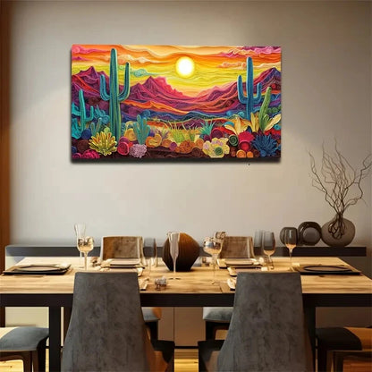 Vibrant Cactus & Mountain Wall Art Canvas Office Home Room Framed 120x60cm - Bella Home Decor