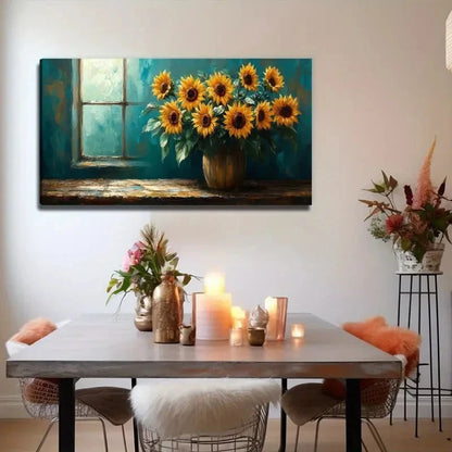 Sunflowers By The Window Wall Art Canvas Office Home Room Framed 120x60cm
