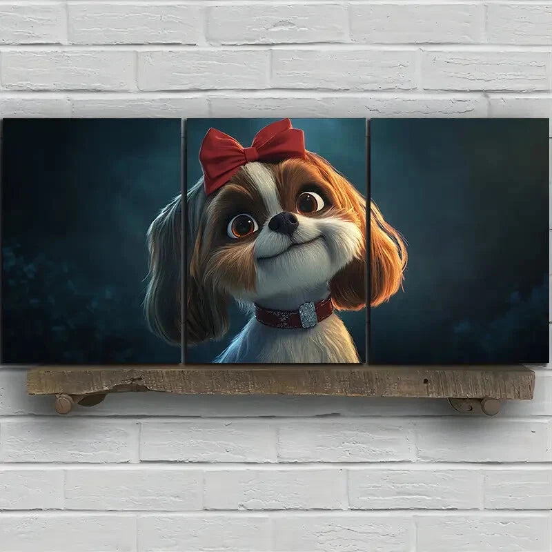 3pcs Dog Wearing a Bow Tie Cutest Animal Metal Print Ready to Hang Art - Bella Home Decor