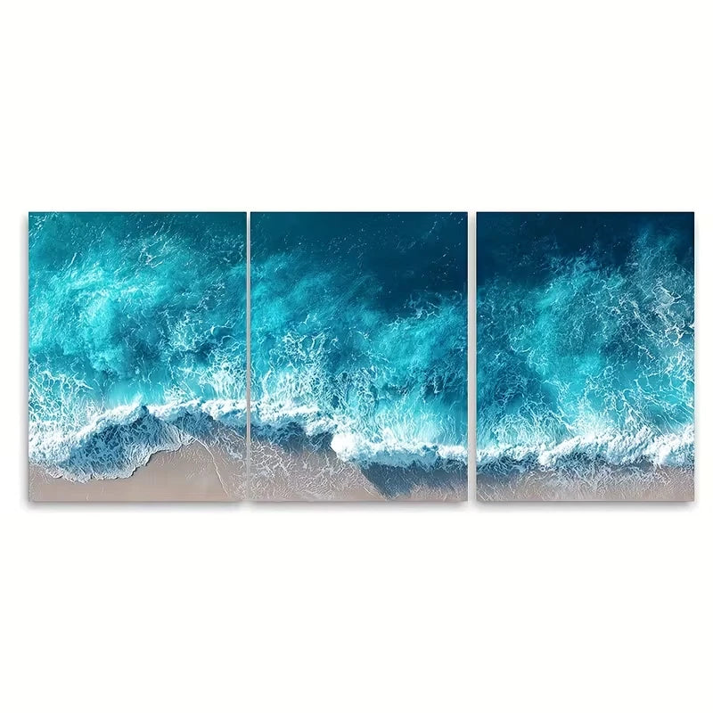3pcs Aerial Ocean Waves Metal Print Ready to Hang Art - Bella Home Decor