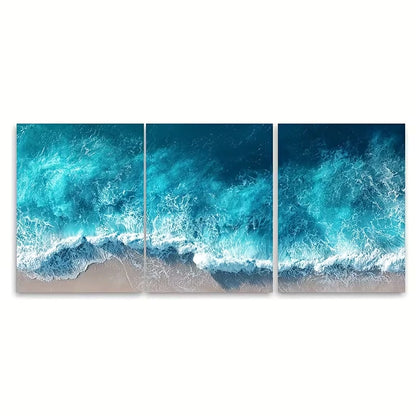 3pcs Aerial Ocean Waves Metal Print Ready to Hang Art - Bella Home Decor