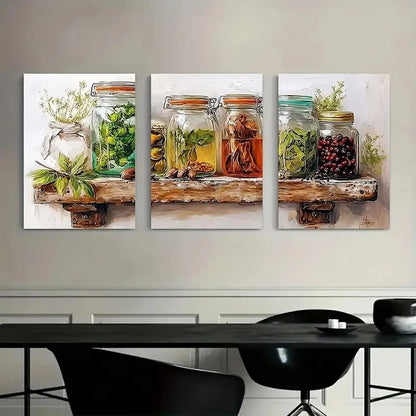 3pcs Edible Items On A Shelf Print Metal Print Ready to Hang Art - Bella Home Decor