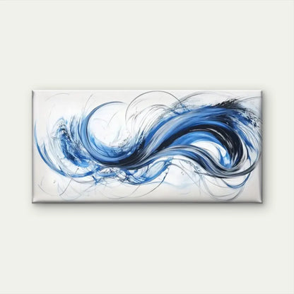 Blue & White Swirls Perfect Wall Art Canvas Office Home Room Framed 120x60cm