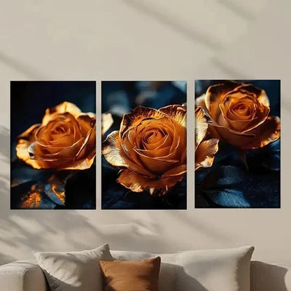 3pcs Orange Roses on Black Background Wall Art Canvas Unframed - High Quality Print 100% Australian Made Wall Canvas