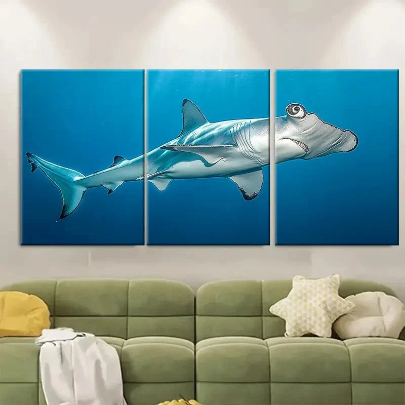 3pcs Hammerhead Shark New d   Wall Art Set Canvas Framed 40x60cm - High Quality Print 100% Australian Made Wall Canvas Ready to Hang - Bella Home Decor