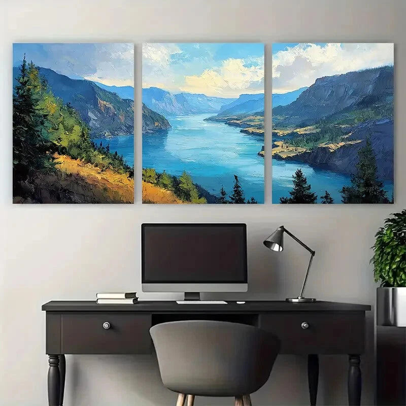 3pcs Columbia Gorge River Landscape Travel Metal Print Ready to Hang Art - Bella Home Decor