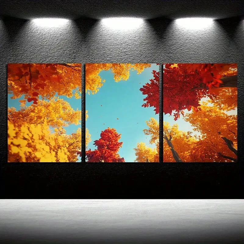 3pcs Vibrant Sky in the Forest Illustration Metal Print Ready to Hang Art