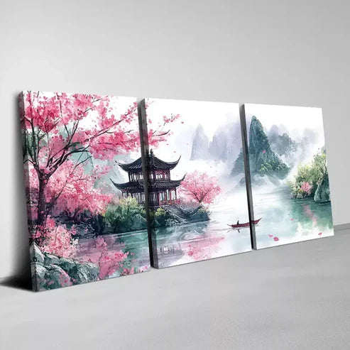 3pcs Traditional Chinese Landscape Serene Nature Canvas Unframed - High Quality Print 100% Australian Made Wall Canvas