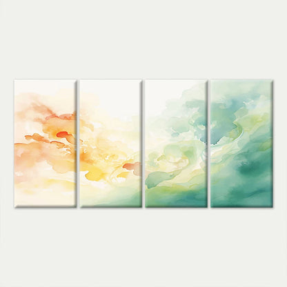 4pcs Minimalist Orange & Blue Watercolour Wall Art Canvas Framed 45x80cm - High Quality Print 100% Australian Made Wall Canvas Ready to Hang