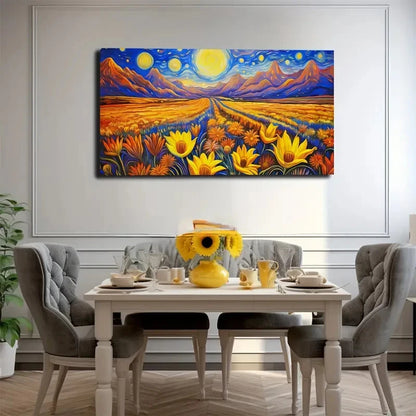 Vibrant Flower Field Wall Art Canvas Office Home Room Framed 120x60cm