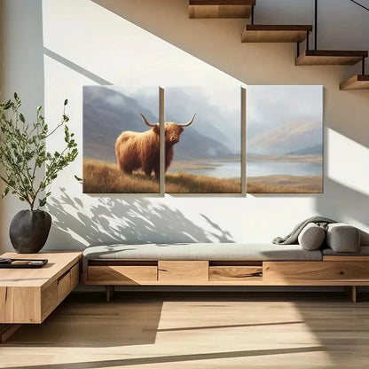 3pcs Highland Cow Landscape Art Mountain Scenery Metal Print Ready to Hang Art - Bella Home Decor