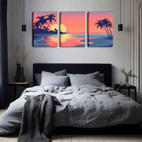 3pcs Romantic Palm Trees & Ocean View Wall Art Set Canvas Unframed - High Quality Print 100% Australian Made Wall Canvas