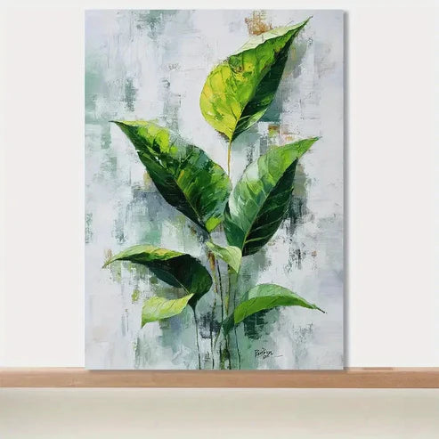 Minimalist Leaf Design In Green Painting 60x90cm Metal Print Ready to Hang