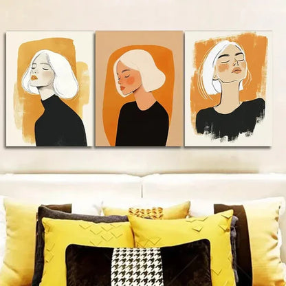 3pcs Featuring an Abstract Portrait Wall Art Set Canvas Unframed - High Quality Print 100% Australian Made Wall Canvas - Bella Home Decor