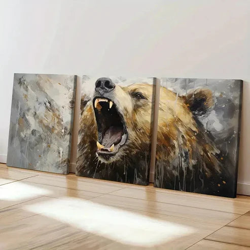 3pcs Artistic Bear Roar Canvas Wall Art Canvas Unframed - High Quality Print 100% Australian Made Wall Canvas - Bella Home Decor