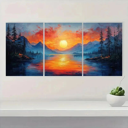 3pcs Abstract River Landscape Oil Painting Metal Print Ready to Hang Art - Bella Home Decor