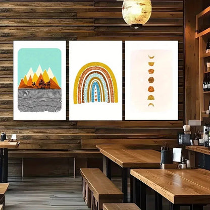 3pcs Landscape Art Sun Moon Rainbow And Land Metal Print Ready to Hang Art