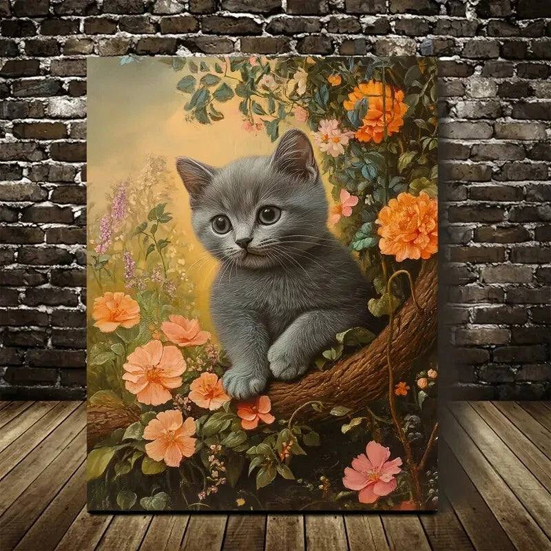 Charming Russian Blue Kitten Painting 40x60cm Metal Print Ready to Hang - Bella Home Decor