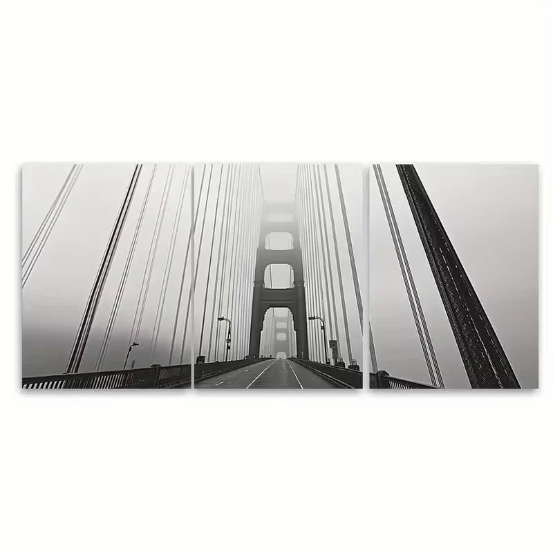3pcs Black & WhiteSan Francisco Golden Gate Bridge Metal Print Ready to Hang Art - Bella Home Decor